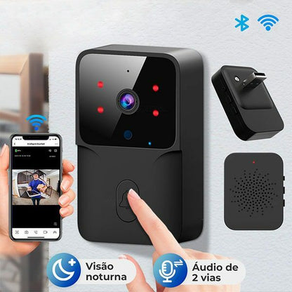 Campainha Inteligente Wifi com Câmera HD - Com Sensor Movimento, Interfone Sem Fio e Visão Noturna